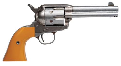Cimarron Hollywood Series Rooster Shooter Revolver RS410, 45 Colt (LC), 4.75in, Aged-Looking Orange Finger Grooved Grips, Steel Frame Finish, 6 Rds