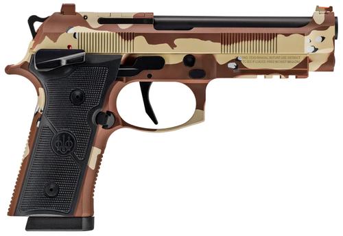 Beretta 92Xi SAO Pistol SPEC0730A15, 9mm, 4.70", Black Textured Grips, Chocolate Chip Camo Cerakote Finish, 15 Rds