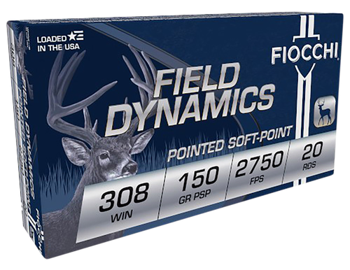 Fiocchi Shooting Dynamics Rifle Ammunition 308B, 308 Winchester, Pointed Soft Point (SP), 150 GR, 2900 fps, 20 Rd/bx