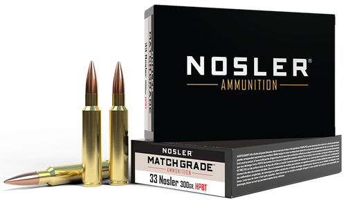 Nosler Match Grade Rifle Ammunition 60031, 33 Nosler, BTHP, 300 Gr, 2550 fps, 20 Rds