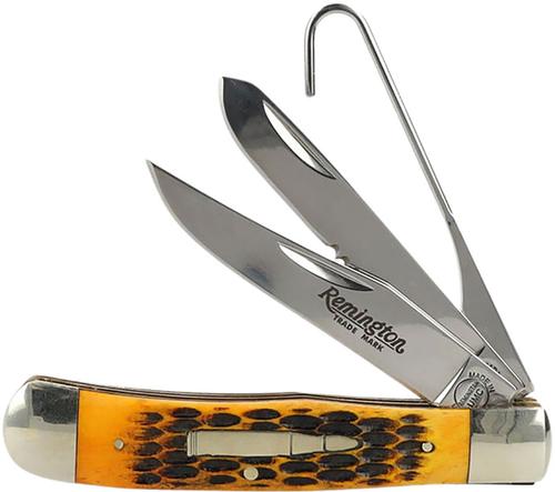 Remington Bullet Waterfowler Pocket Clip Folding Knife w/Burnt Dark Amber Handle R15696