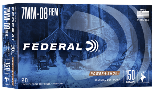 Federal Premium Power Shok Rifle Ammunition 708CS, 7 mm-08 Remington, Speer Hot-Cor SP, 150 GR, 2650 fps, 20 Rd/bx