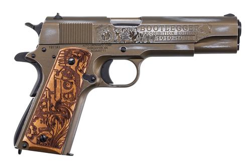 Auto-Ordnance Corp 1911 Bootlegger Edition Pistol 1911BKOC9, 45 ACP, 5in, Custom Engraved Wood Grips, 7 Rds