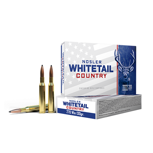 Nosler Whitetail Country Rifle Ammunition 40110, 270 Win, Spitzer Boat Tail, 130 gr, 20 Rd/Bx