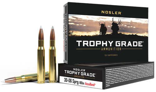 Nosler Trophy Grade Rifle Ammunition 46134, 30-06 Springfield, AccuBond, 180 GR, 2750 fps, 20 Rd/Bx