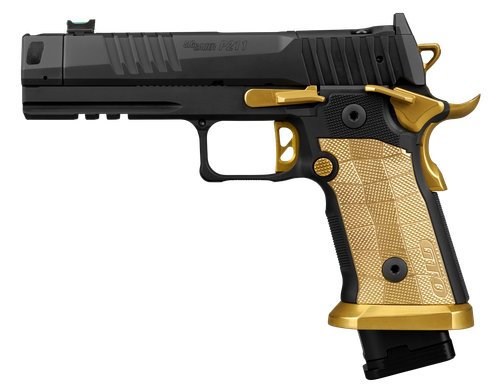 Sig Sauer P211 GTO Spectre Comp Pistol, 9mm, 4.4in Bull Barrel, Custom Brass LOK Grips, MACH3D Compensator, 23 Rds