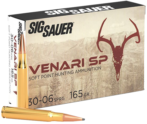 Sig Venari Rifle Ammunition V3006SP16520, 30-06 Springfield, Soft Point, 165 gr, 2900 fps, 20 Rd/Bx