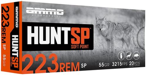 Ammo Inc Hunt Rifle Ammunition 223055SPA20, 223 Remington, Soft Point, 55 gr, 3215 fps, 20 Rd/Bx