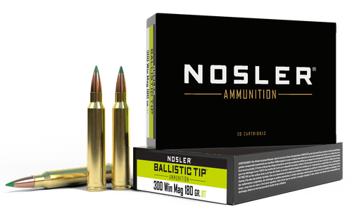 Nosler Rifle Ammunition 40053, 300 Win Mag, Ballistic Tip, 180 gr, 2950 fps, 20 Rd/Bx