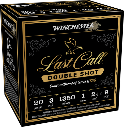Winchester Last Call Double Shot, 20 Gauge, 3", 1 oz, 1350 fps, 2.5/9TSS Shot, 25 Rd/bx