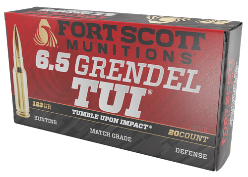 Fort Scott Munitions TUI Rifle Ammunition 65GR123SCV2, 6.5 Grendel, Solid Copper Spun, 123 gr, 2538 fps, 20 Rd/Bx