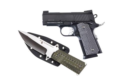 Magnum Research Desert Eagle 1911 Pistol DE1911U-K, 45 ACP, 3in, G10 Black/Grey Grips, w/Knife, 6 Rds