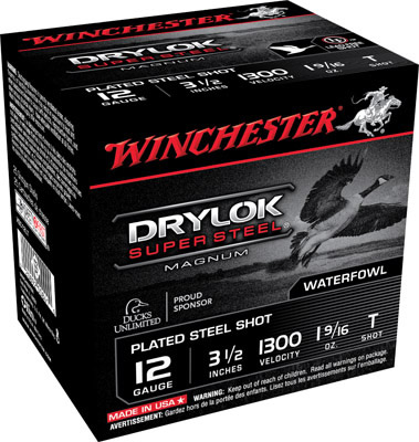 Winchester Super X Dryloc Plated XSC12LT, 12 Gauge, 3-1/2", 1-9/16 oz, 1300 fps, #T Steel Shotshells Shot, 25 Rds/Bx