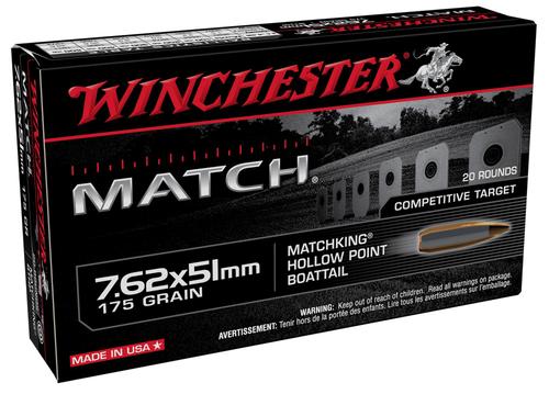 Winchester Match Rifle Ammunition S76251M, 7.62x51mm NATO, Sierra MatchKing BTHP, 175 gr, 2620 fps, 20 Rd/Bx