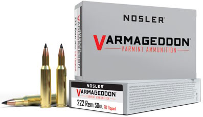 Nosler Varmageddon Rifle Ammunition 65137, 222 Remington, FB Tipped, 50 GR, 20 Rd/bx