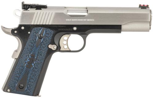 Colt 1911 Government Gold Cup Lite Pistol O5970GCLTT, 45 ACP, 5", Blue Scalloped G10 Grips, Black/Stainless Finish, 8 Rds