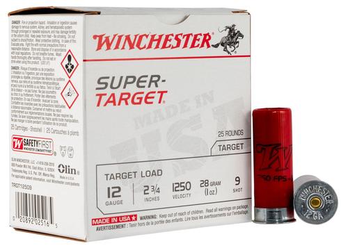 Winchester Super Target Shotshells TRGT12509, 12 Gauge, 2-3/4", 1 oz, 1250 fps, #9 Lead Shot, 25 Rds/bx