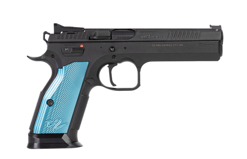 CZ-USA TS 2 Pistol 91220, 9mm, 5.23", Blue Aluminum Grips, Black Finish, 20 Rds