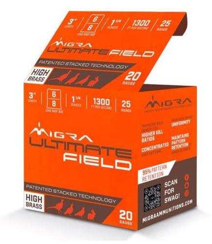 Migra Custon Ultimate Field 20 Gauge, 3 ", 1 1/4 Oz, 1300 FPS, # 6 /# 8 Shot