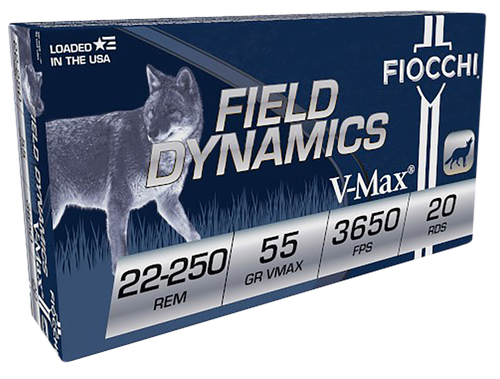 Fiocchi Extrema Rifle Ammunition 22250HVD, 22-250 Remington, V-Max, 55 GR, 20 Rd/bx