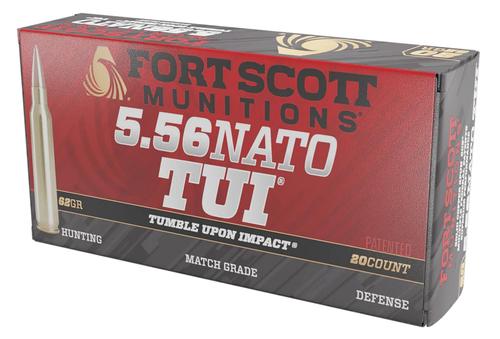 Fort Scott Munitions TUI Rifle Ammunition 556062SCV, 5.56x45mm NATO, Solid Copper Spun, 62 gr, 3200 fps, 20 Rd/Bx