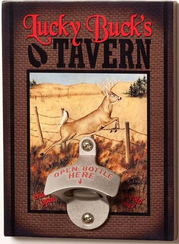 Big Sky Carvers Lucky Buck's Tavern Bottle Opener Wood Wall Sign
