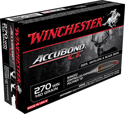 Winchester Supreme Rifle Ammunition S270CT, 270 Winchester, AccuBond CT, 140 GR, 2950 fps, 20 Rd/bx