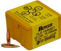 Berger Target Bullets 22 Cal, .224 Diameter, 75 Grain, VLD Target, 100 Per Box (22421)