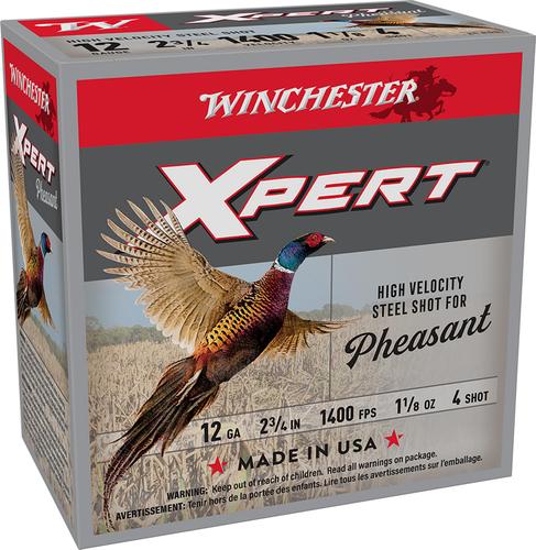 Winchester Xpert Pheasant Lead Free High Velocity Shotshells WEXP12H4, 12 Gauge, 2-3/4", 1 1/8 oz, 1400 fps, #4 Steel Shot, 25 Rds/box