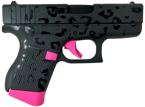 Glock G43 Pistol UI4350204NBC, 9mm Luger, 3.41in, Textured Polymer, Black Leopard w/Hot Pink Controls Finish, 6 Rds