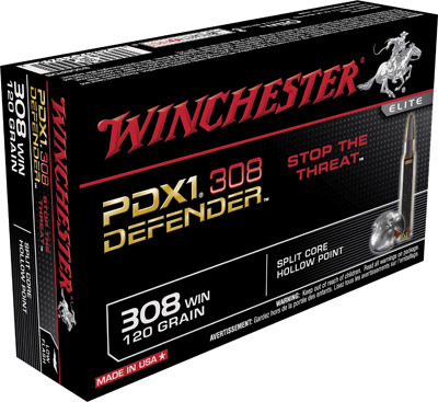 Winchester PDX1 Defender Rifle Ammunition, 308 Winchester (7.62 NATO), PDX1 Defender, 120 GR, 2850 fps, 20 Rd/bx