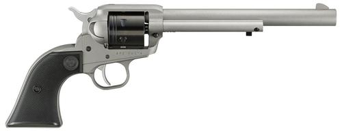 Ruger Wrangler SAO Revolver 2039, 22 LR, 7.50", Black Checkered Polymer Grips, Silver Cerakote, 6 Rds