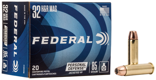 Federal Personal Defense Pistol Ammunition C32HRB, 32 H & R Mag, Jacketed Hollow Point (JHP), 85 GR, 1120 fps, 20 Rd/bx