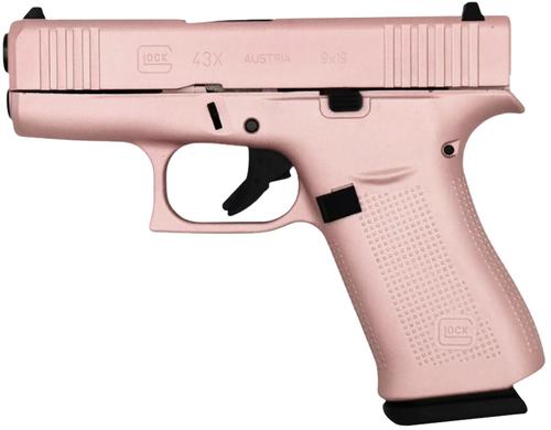 Glock G43X Pistol PX4350204RGPCT, 9mm Luger, 3.41in, Textured Polymer Grips, Rose Gold Finish, 10 Rds