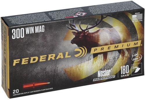 Federal Premium Vital-Shok Rifle Ammunition P300WD2, 300 Winchester Mag, Nosler Partition, 180 GR, 2960 fps, 20 Rd/bx