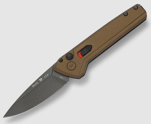 Buck Knives, 838 Deploy Auto Knife, Cerakoted coated, 154CM steel drop point blade, Burnt bronze Cerakote® coated aluminum