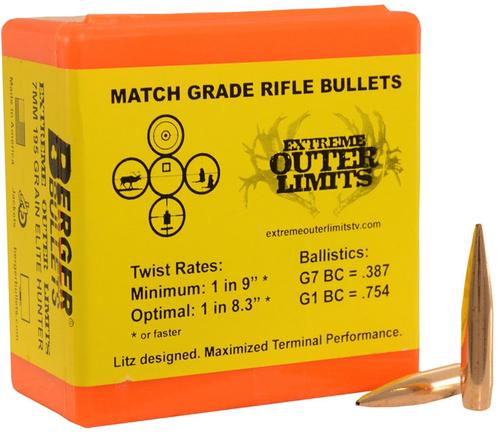 Berger Hunting Bullets 7 MM, .284 Diameter, 195 Grain, Match EOL Elite Hunting, 100 Per Box (28550), Not Loaded