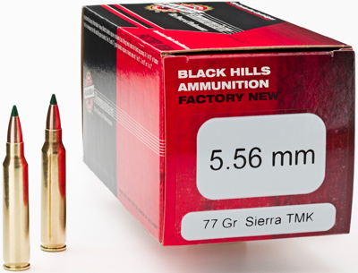 Black Hills Factory New Rifle Ammunition 556N19, 5.56mm NATO, Sierra Tipped MatchKing (TMK), 77 GR, 2750 fps, 50 Rd/bx