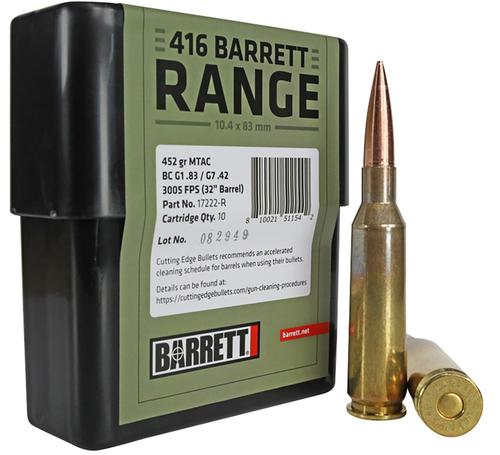 Barrett Rifle Ammunition 17222R, 416 Barrett, MTAC, 450 gr, 3005 fps, 10 Rd/Bx