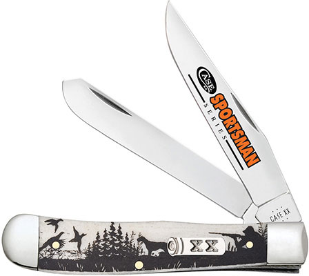 Case Sportsman Series Hunter w/Bird Dog Embellished Smooth Natural Bone Trapper Knife (81224)