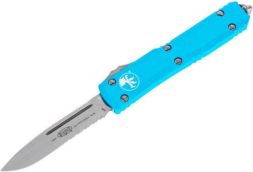Microtech Ultratech Automatic Out The Front Knife, Single Edge Partially Serrated Stonewashed Blade, Turquoise Handle (121-11TQ)