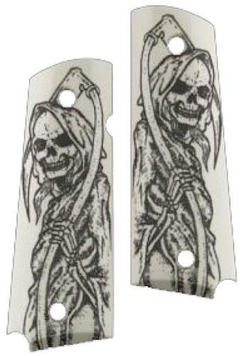 Hogue 1911 Government Model Grip Panels Ivory w/Grim Reaper Body X2 (45029)