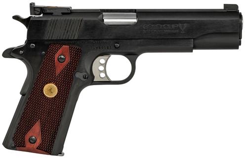 Colt 1911 Gold Cup SAO Pistol O5873A1, 38 Super, 5" National Match Barrel, Rosewood Grips, Blued Finish, 9 Rds