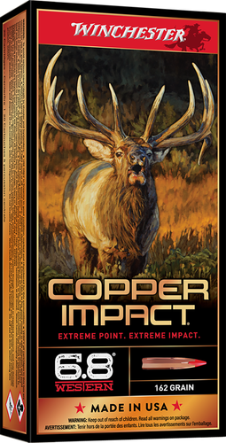 Winchester Copper Impact Rifle Ammunition X68WCLF, 6.8 Western, Copper Extreme Point Lead-Free, 162 GR, 2875 fps, 20 Rd/bx