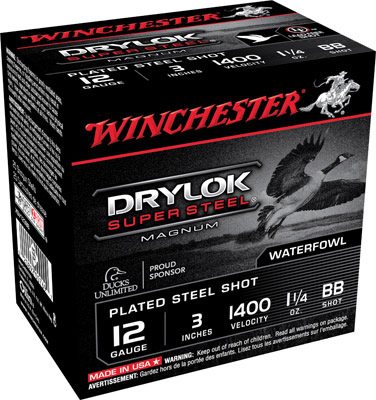 Winchester Super X Drylok Super Steel Non-Toxic Magnum Loads XSV123BB, 12 Gauge, 3 in, 1-1/4 oz, 1375 fps, #BB Steel Shot, 25 Rds/Bx