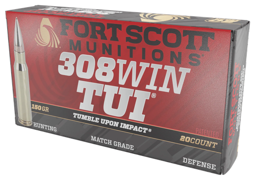 Fort Scott Munitions TUI Rifle Ammunition 308150SCV2, 308 Win, Solid Copper Spun, 150 gr, 2904 fps, 20 Rd/Bx