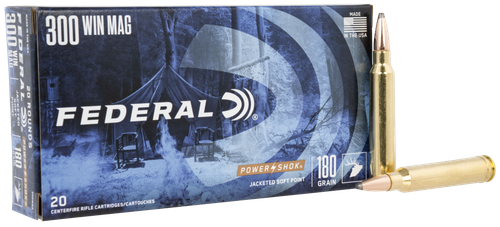 Federal Premium Power Shok Rifle Ammunition 300WBS, 300 Winchester Mag, Speer Hot-Cor SP, 180 GR, 2960 fps, 20 Rd/bx
