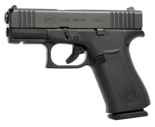 Glock 43X Pistol, 9mm, 3.39", Black Synthetic Grips, Black Finish, Fixed Sights, 15 Rds