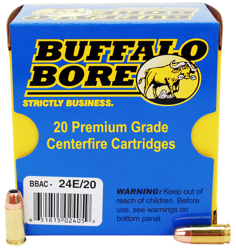 Buffalo Bore Handgun Ammunition 24E/20, 9mm Luger +P, Jacketed Hollow Point (JHP), 124 GR, 1225 fps, 20 Rd/Bx