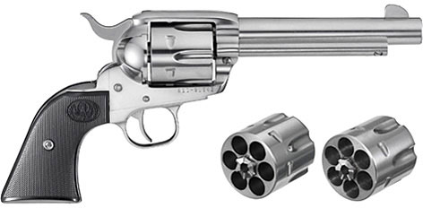Ruger Vaquero Revolver 5141, 45 Long Colt/45 ACP, 5.5 in, Checkered Black Grip, Stainless Finish, 6 Rd